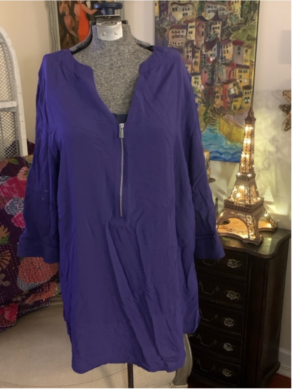 Penningtons Purple Blouse V-Neck Zip Top 0X